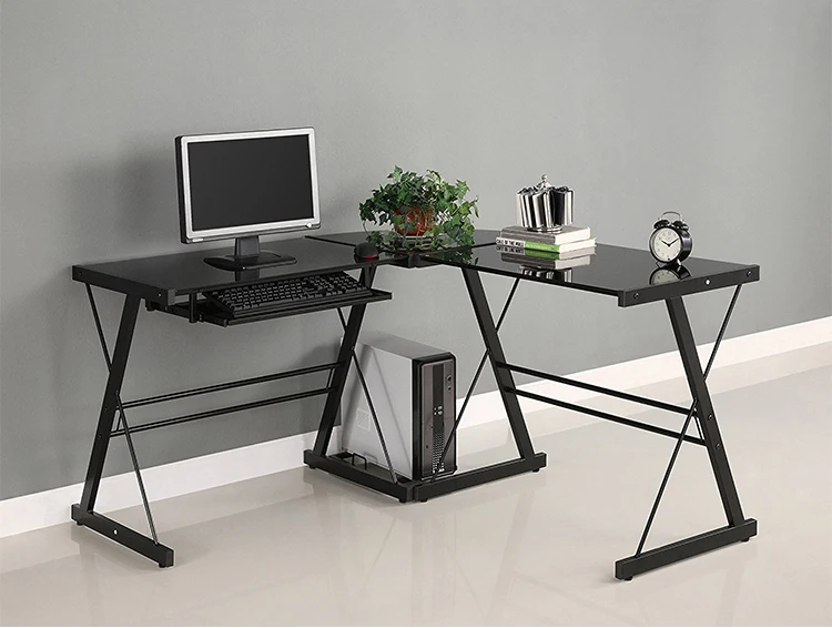 3 Piece Corner Desk Office Computer Desk Black Glass Home Office