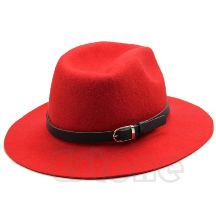 2018 Fashion Design Women Wool Belt British wind Cap Wide Brim jazz Cowboy Hat