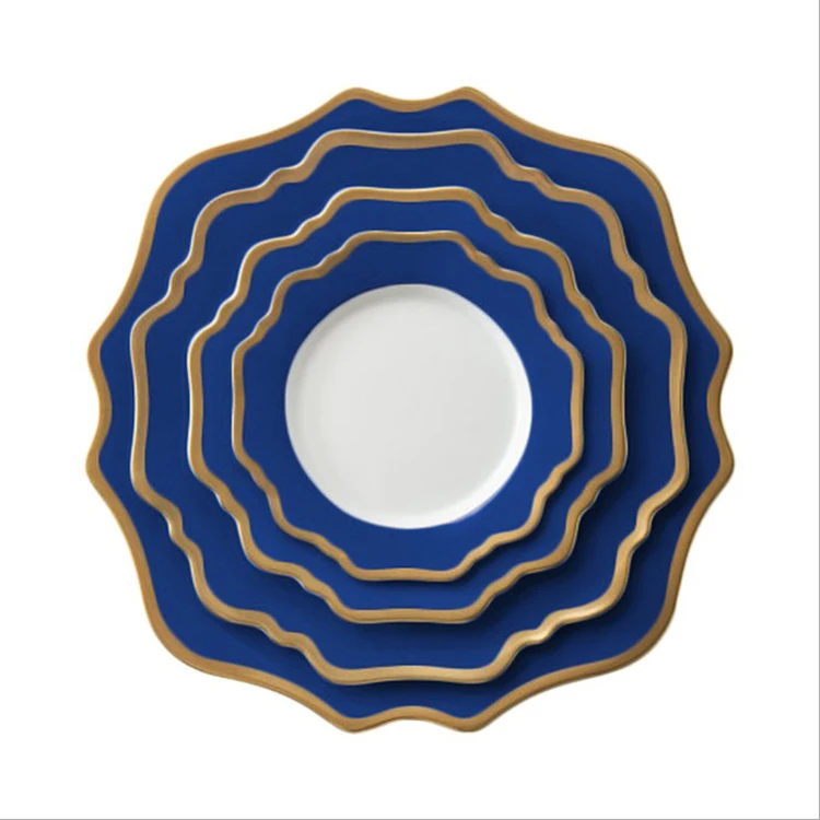 

Cheap New product elegant wedding decorative gold rim ceramic charger plate, 6 colors