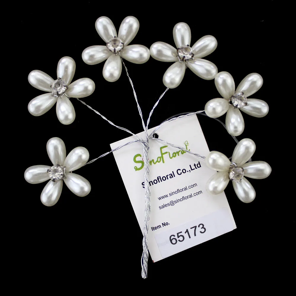 Flexible Flower Picks With Sliver Wire Pearl Acrylic Beaded Picks For Bridal Bouquet Wedding