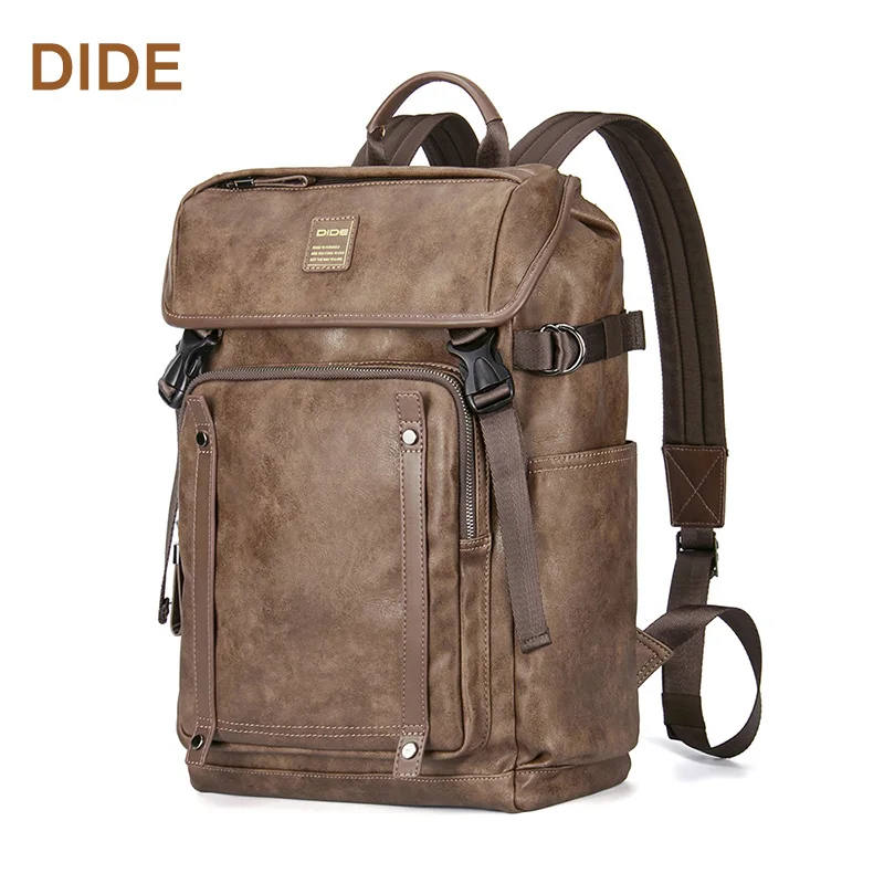 

DIDE waterproof Large capacity men PU leather backpack, Khaki
