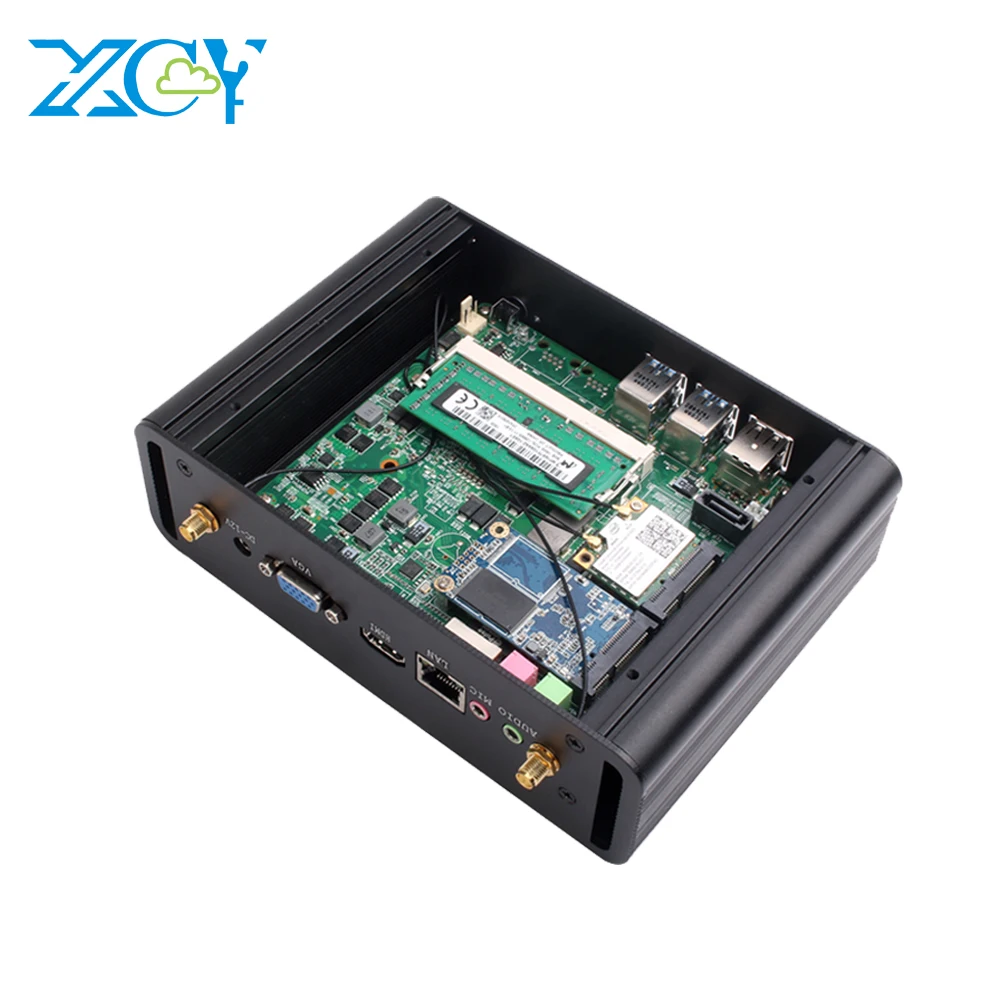 

XCY mini computer intel core i7 fanless industrial mini pc i7 5500U ram 8gb ubuntu thin client, Black/slivery/golden