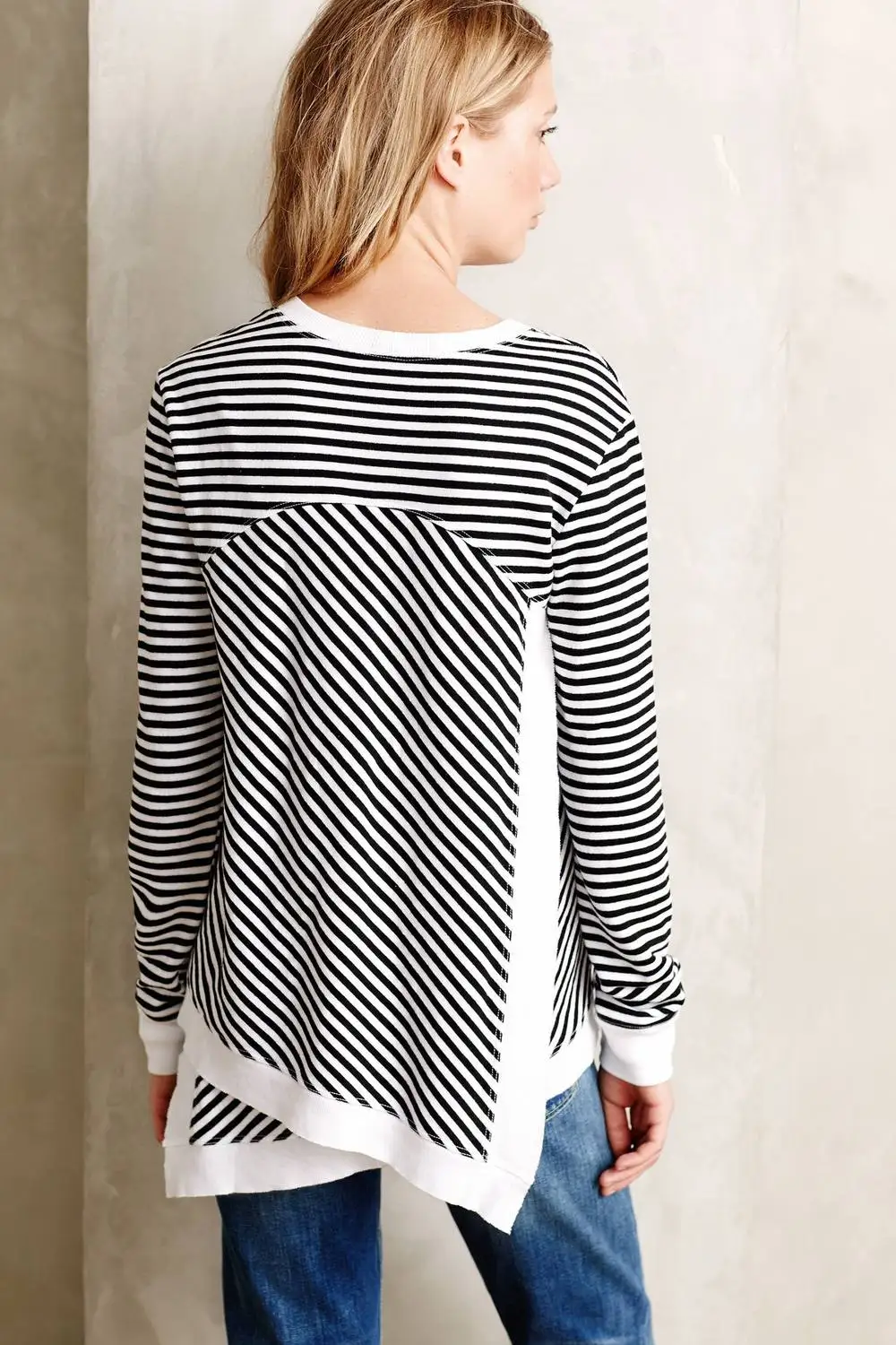 women stripe long sleeves 100 cotton crew neck sweatshirt