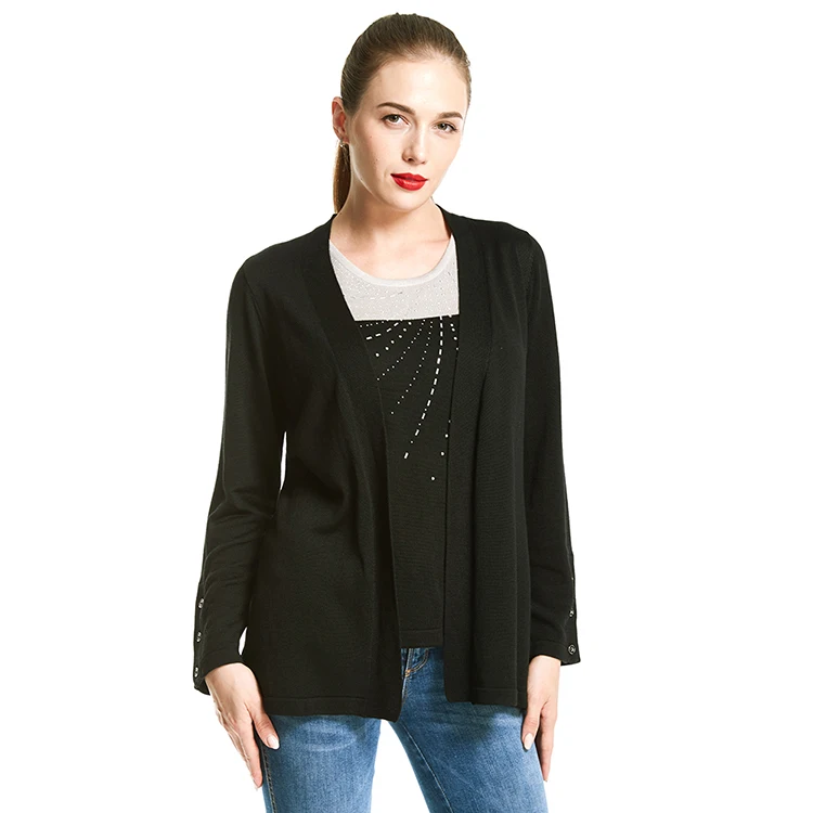 

Wholesale low MOQ 2Set Women plus size sweater cardigan and vest top spring for women