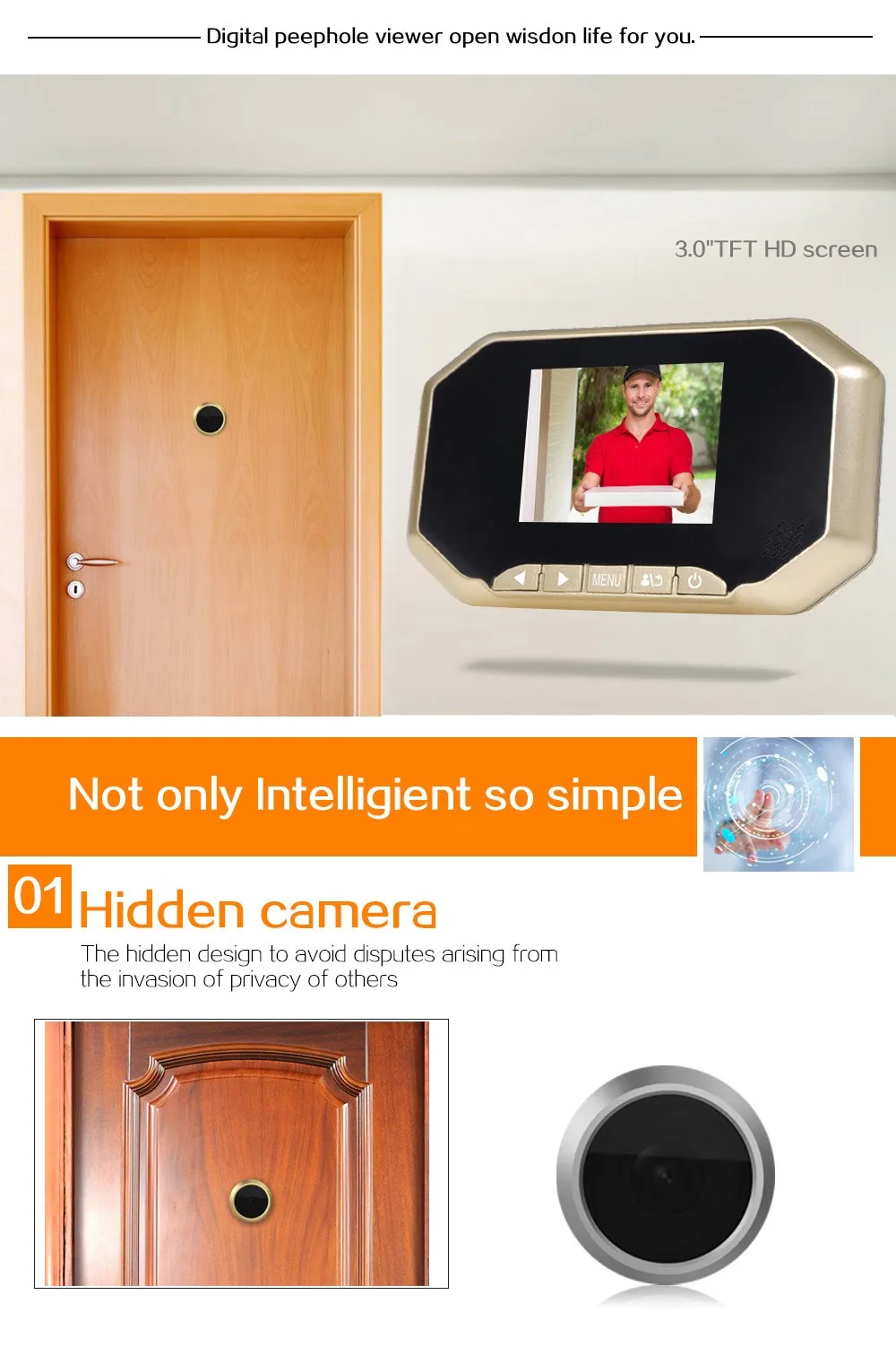 Digital Peephole Viewer 2.0mp 160 Degree View Angle Door Eye Doorbell