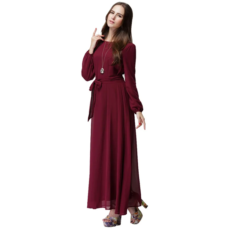 

guangzhou supplier cheap new fashion muslim modest long sleeve maxi evening dress, Black, red ,yellow,blue,brown or custom-made