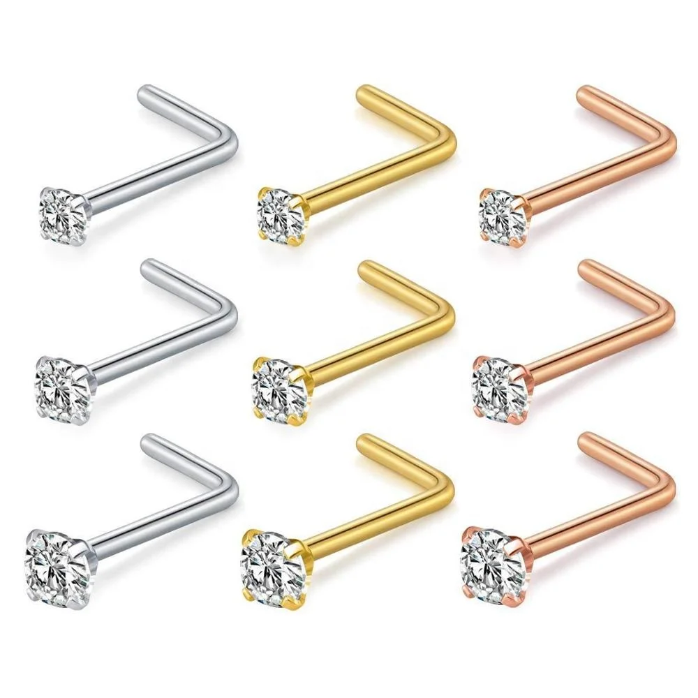 

prong set zircon l shaped nose rings, As your requirement from color chat