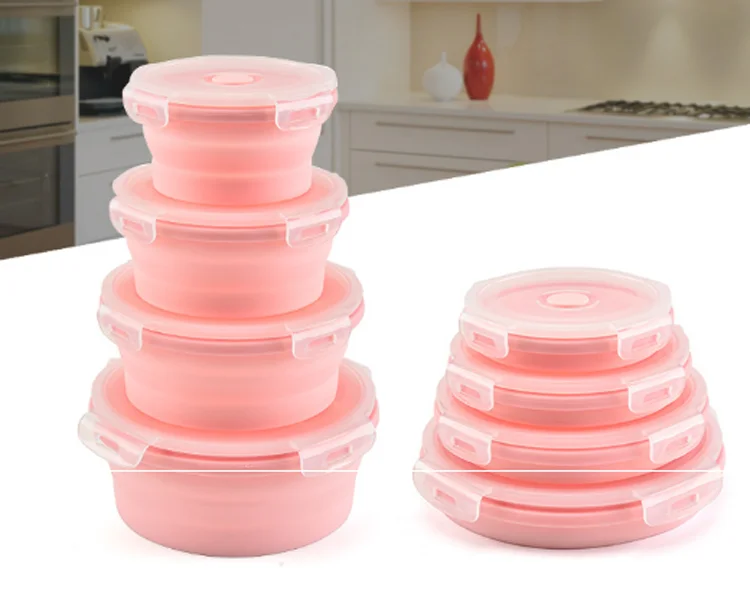 Creative Small Big Pink Silicone Round Insulated Folding Lunch Box ...