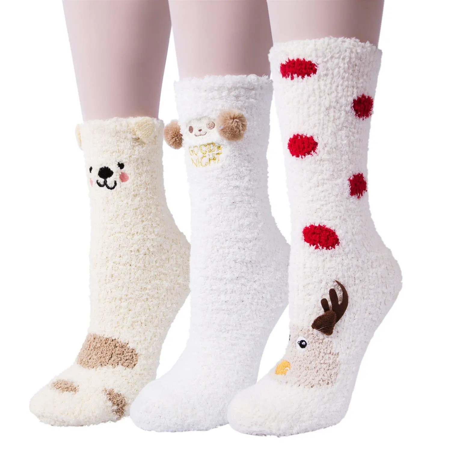YallFairy 3 Pairs Girls Socks Fuzzy Knee High Stockings Animal Warm Cotton Christmas Socks