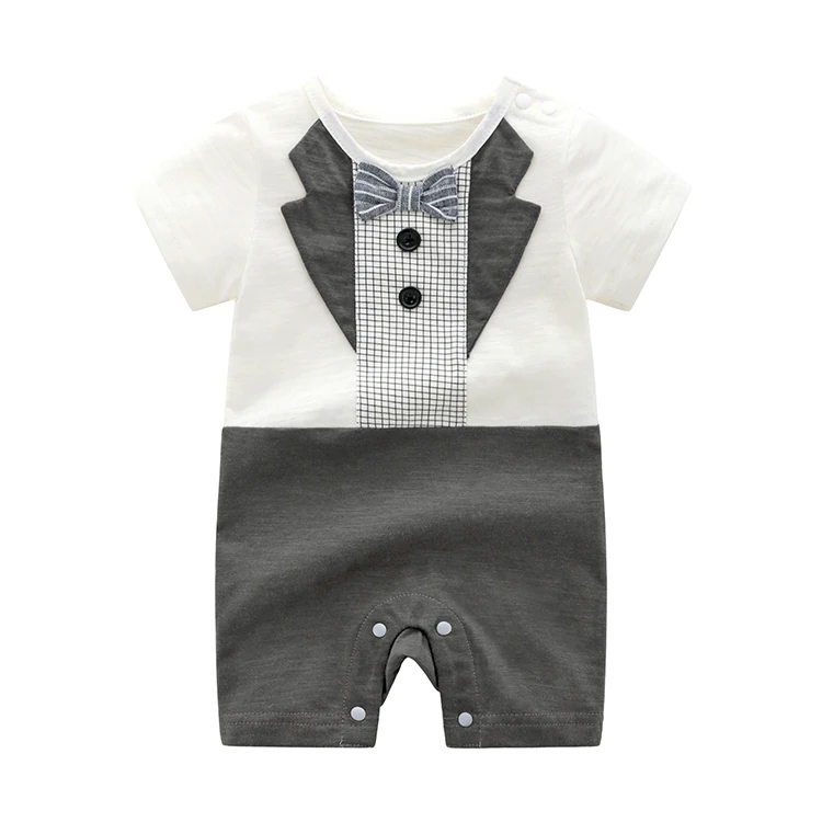 

OEM OR Fashion Slub Cotton Baby Boy Clothes Bamboo Newborn Baby Romper, White+charcoal
