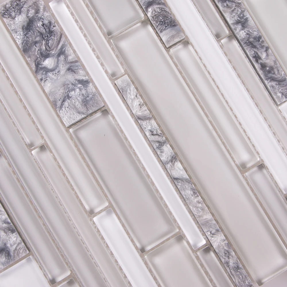 Glass mixed stone mosaic tiles kitchen backsplash natural white marble tile strips wall bathroom