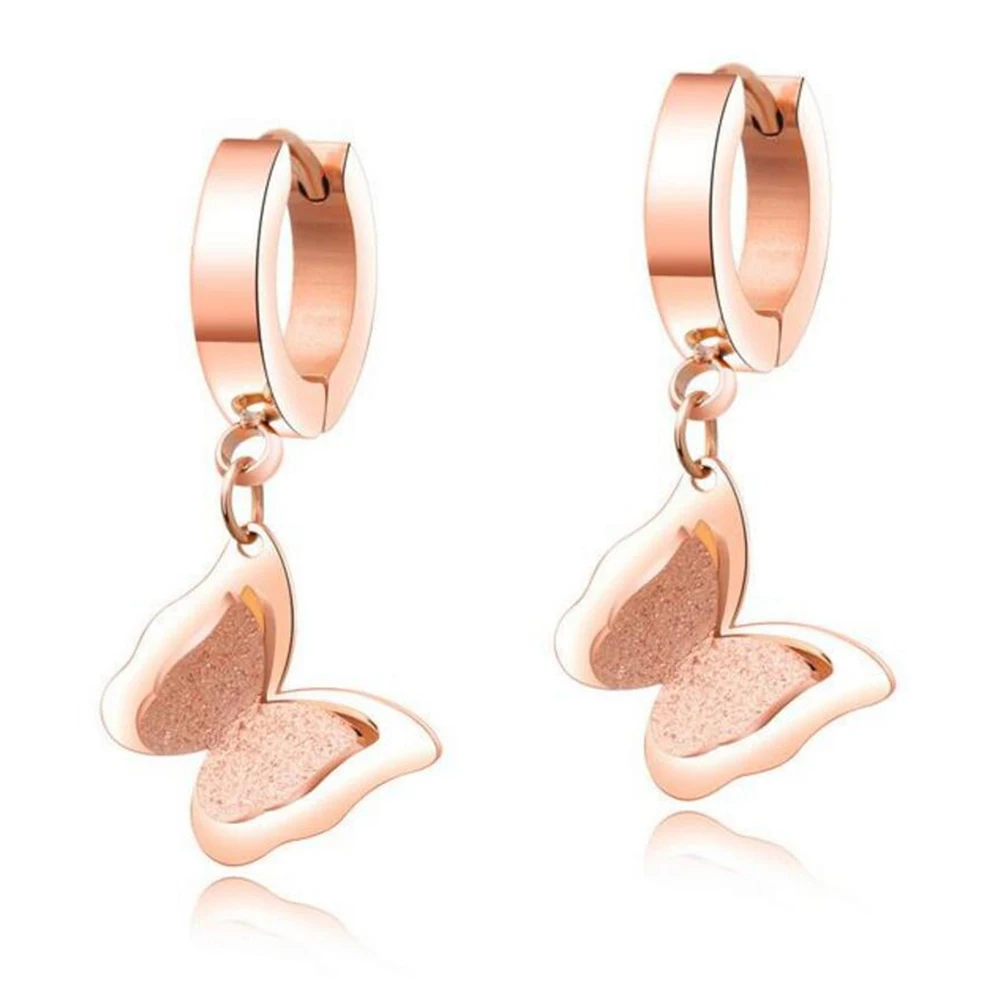 

Elegant Butterfly hoop earrings for women Fashion Jewelry Rose gold Stainless Steel Charm Love Gift earrings