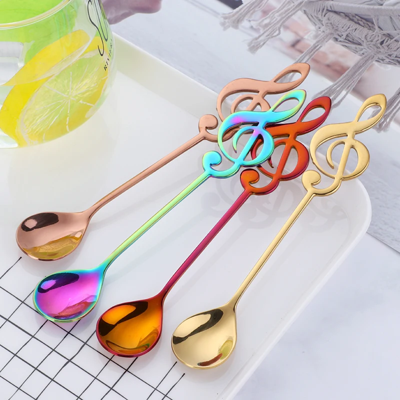 

Novelty music symbol silver stainless steel small baby ice tea spoon, Sliver/gold/rose gold/black/purple/blue/rainbow no.0/rainbow no.3