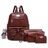 wholesale ladies Fashion PU Leather school bags bagpack Shoulder Bag Purse Card Holder 4pcs backpack Set