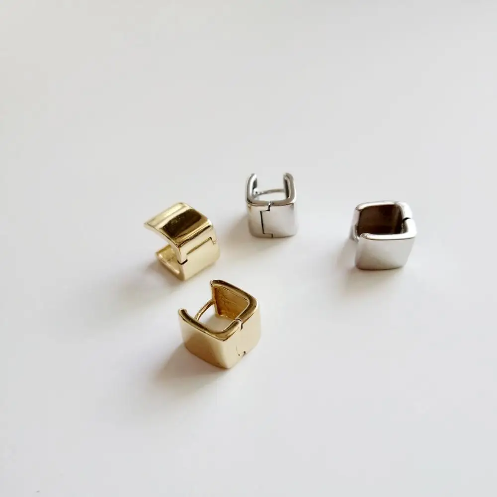 

Latest design fashion 925 silver square hoop gold plated earrings for women