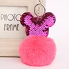 Lovely Fluffy Shining Mickey Pendant Keychain Plush Artificial Rabbit Fur Ball Keyring PomPon for Women Jewelry Car Holder Gift