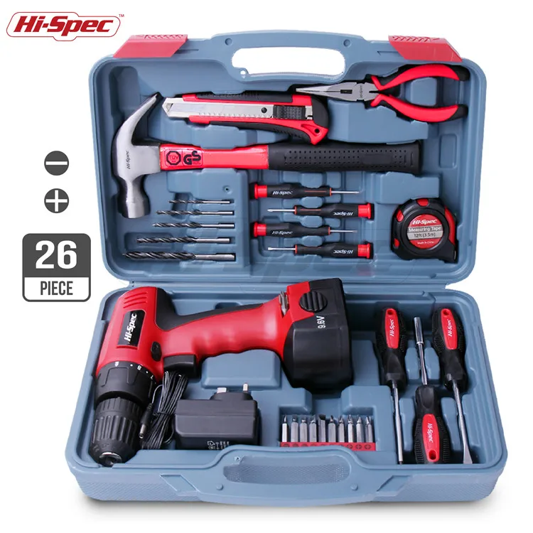 Hispec 26 Piece Power Hand Tool Kit Sets With 9.6v 1200mah Liion