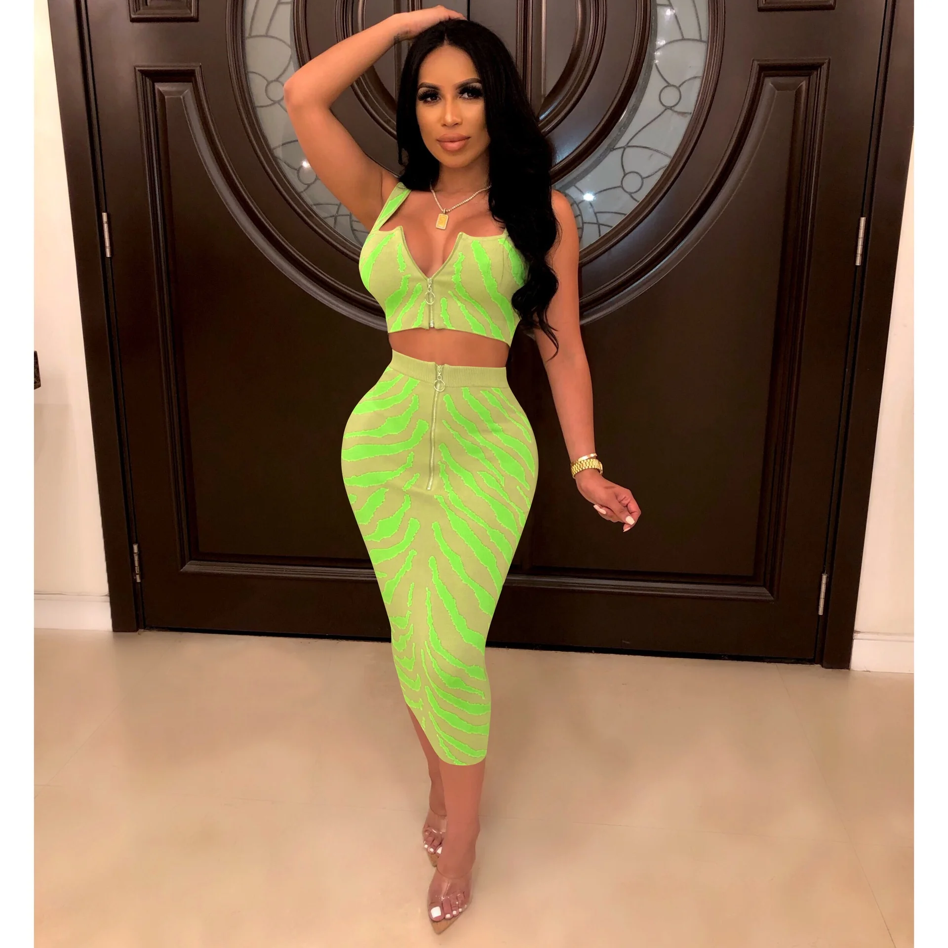 

2019 New Sexy Summer 2 Piece Set Women Club Long Skirt Dress