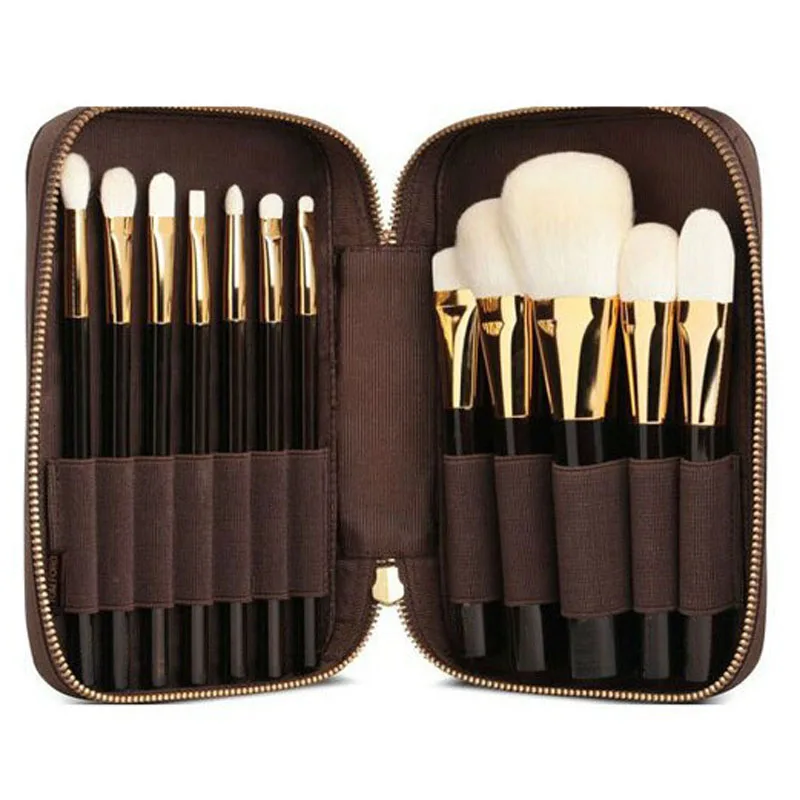 

White goat hair 12 pieces professional high quality makeup brush set, Black+white+gold(it can make as clients' requests)