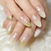 

24pcs New Gold Glitter Sharp Stiletto Salon Nail Art Marble Design Medium French Women Artificial Fake Nails DIY Finger Z934