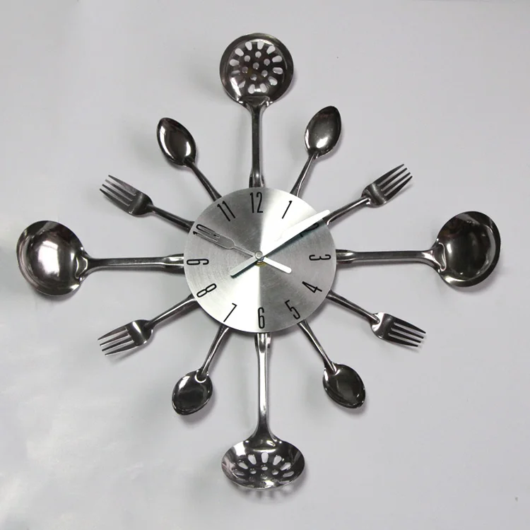 16 Inch Kitchen Wall Clock Metal Fork And Spoon Wall Clocks Art Watch