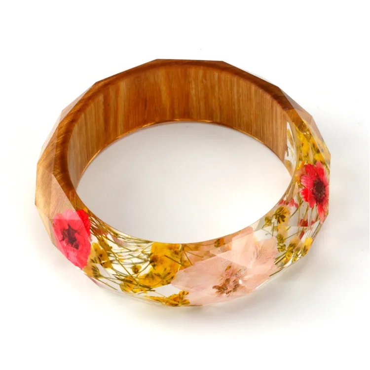 Real Dried Flower Resin Wooden Bangle Colorful Dried Flower Resin Wood Bangle Buy Wooden