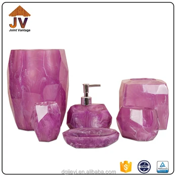 Clear Poly Resin Bath Accessory Bathroom Set Purple Clear Poly Resin Bath Accessory