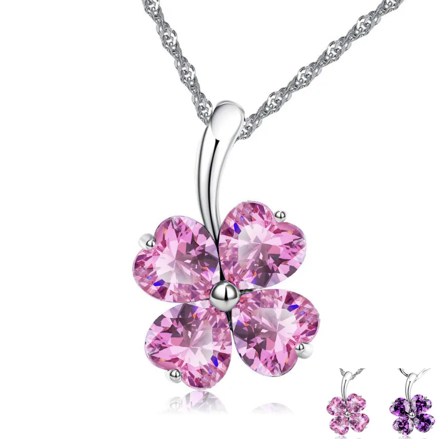 

Purple and pink zircon sweet clover pendant necklace