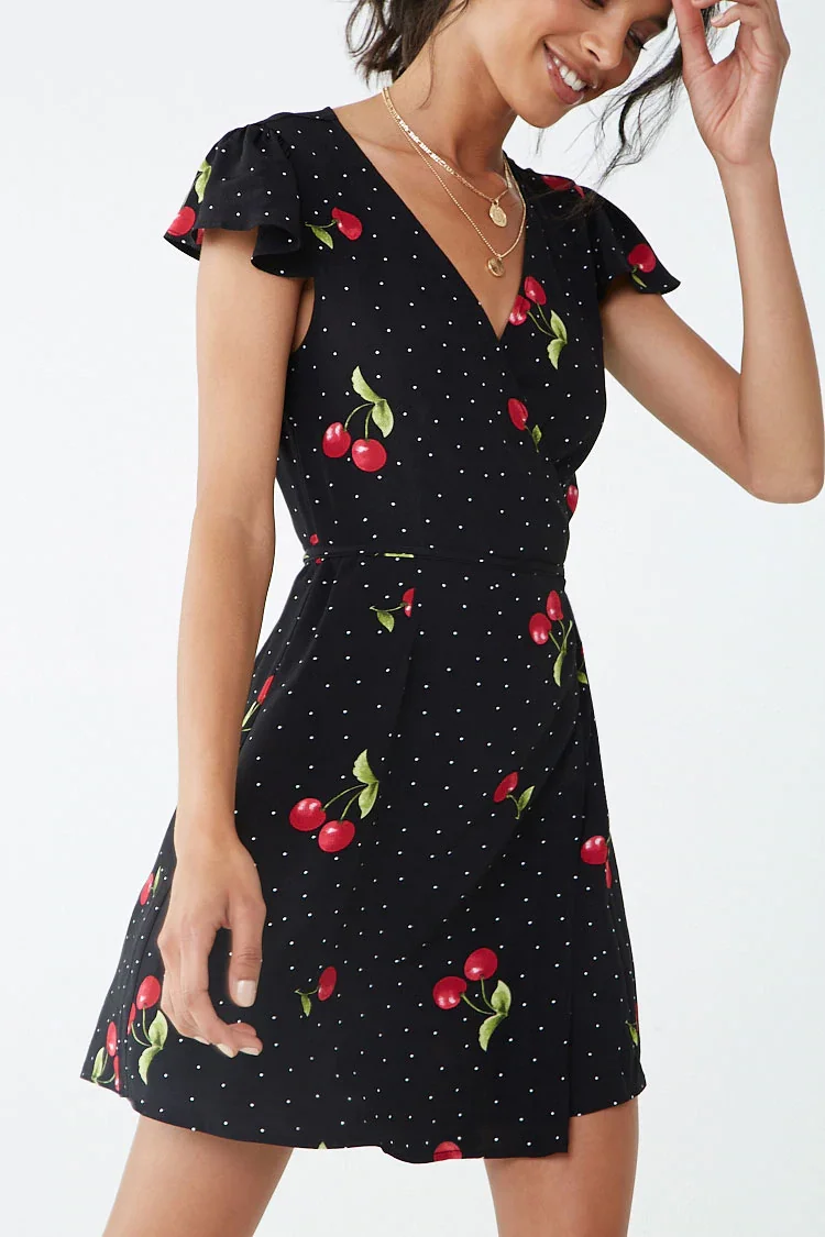 black dress with cherry print