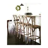Antique vintage solid wood rattan seat cross back counter bar stool chair