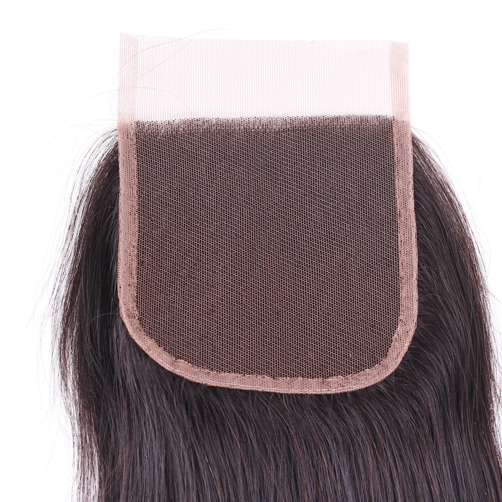 

100% human straight hair piece free part natural black color 10-22" 4" * 4"pre plucked lace closure