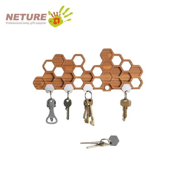 Honeycomb Magnetic Key Holder For Wall Mount And Decorative Wooden