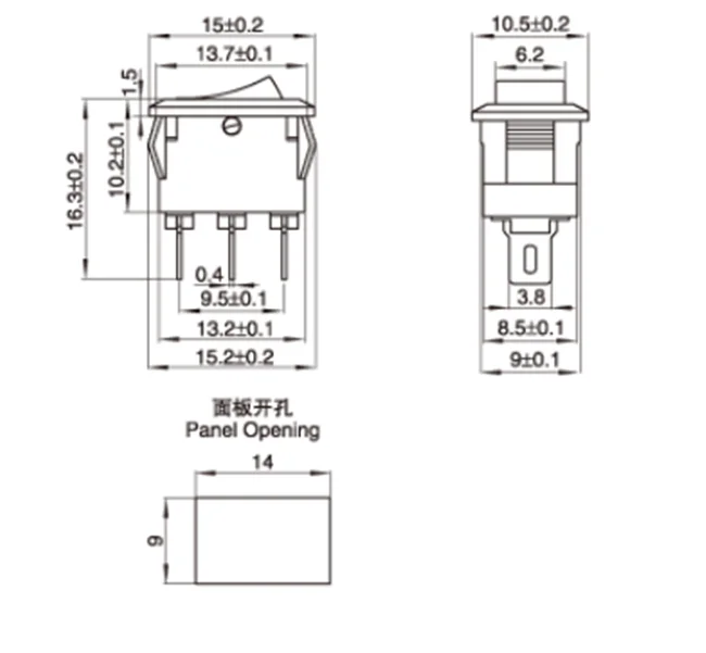 0002 Interrupteur Commutateur kcd11 3 Pin 1xon-off 2 pièces