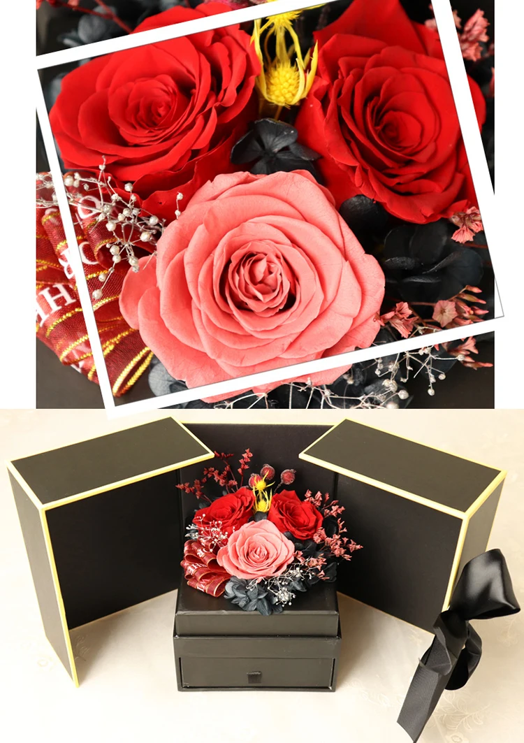 Best Gift Everlasting Real Preserved  Roses Flower With Jewelry Drawer Gift Box