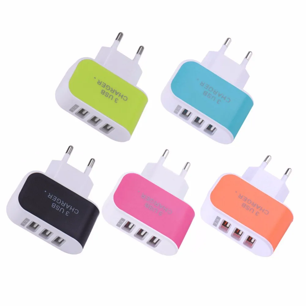 

3 USB Plug Fast Tablet Quick Charger 2A Mobile Phone for iPhone 4 5 6 s 6s 7 Plus for Samsung Charger Charge Adapter, Black/pink/green/blue/orange