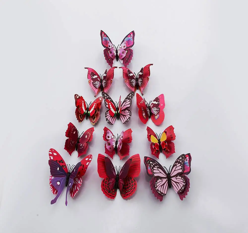 

New style 12 pcs wedding decoration artificial sticker 3 D butterfly wall magnet butterfly, Yellow;red;blue;green;rose red and so on