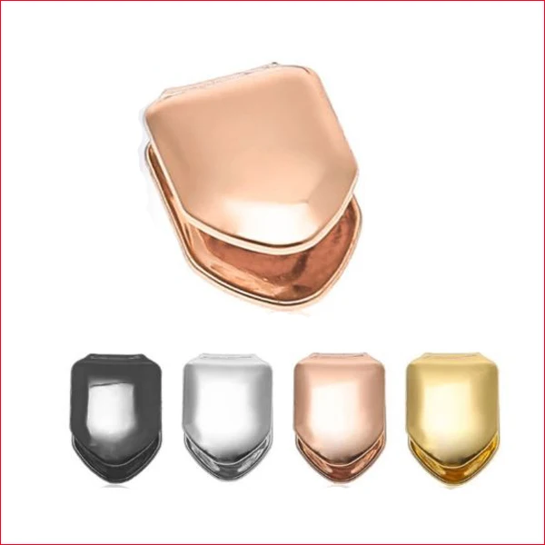 

NEW! 4 Four Color Style SINGLE Front TOOTH Cap! Upper Central INCISOR GRILLZ UNISEX!! TG023-RG2, Silver;gold;hematite;rose gold and so on.