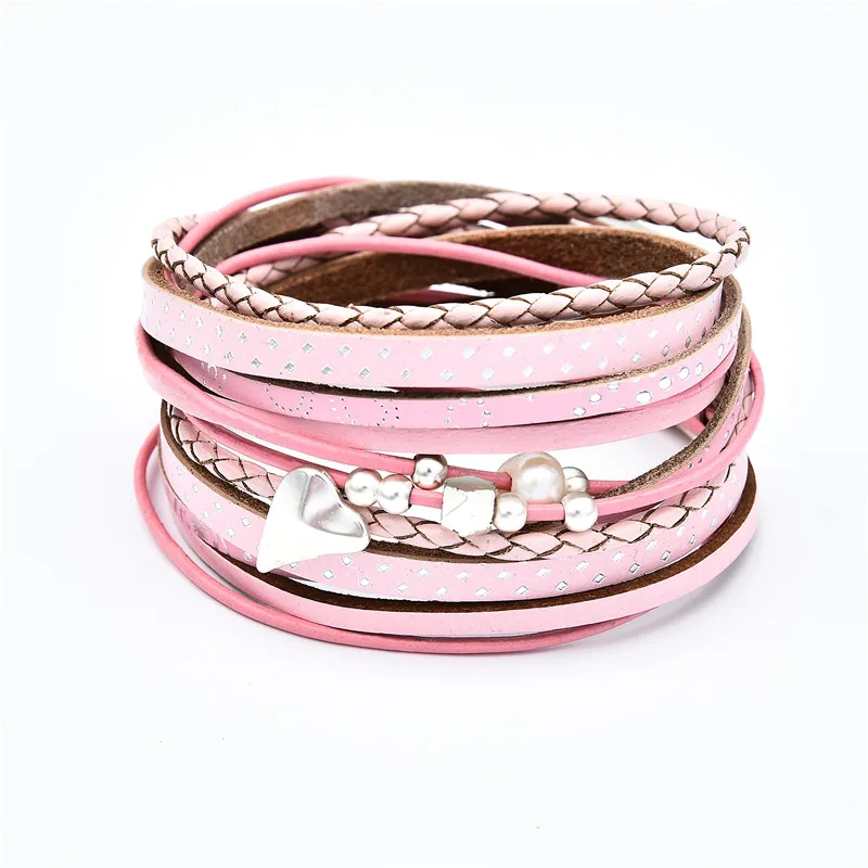 

OEM Leather Bracelet With Pearl Women Multi-Layer Magnetic Clasp Bangle, As picture display