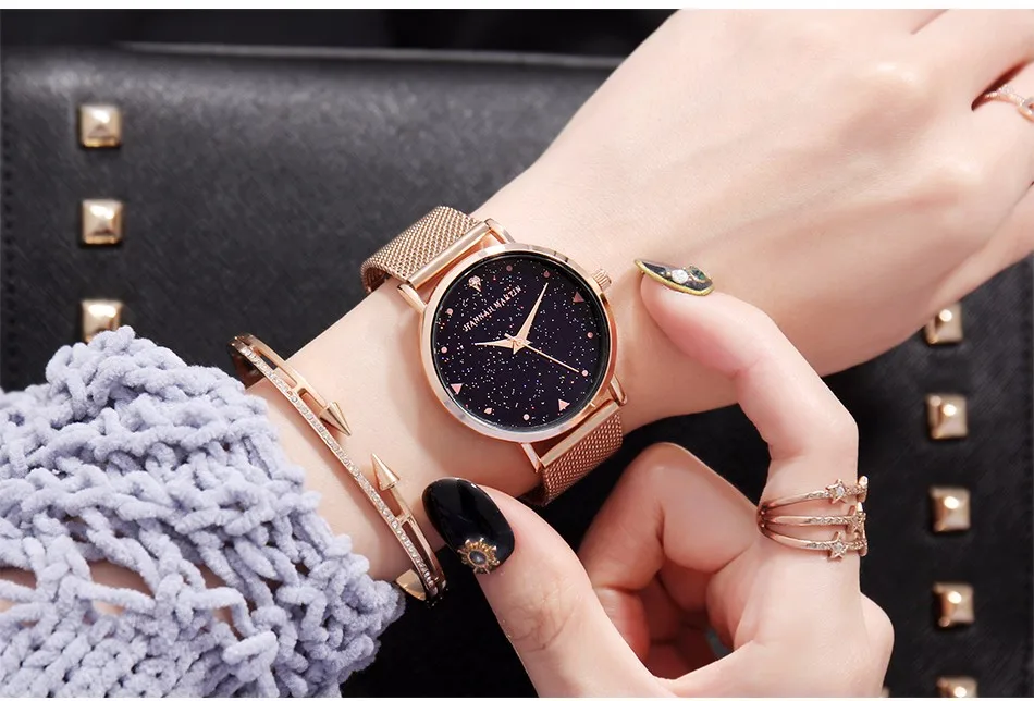 Hannah Martin Shiny Women Leather Watches Luxury Quartz Ladies