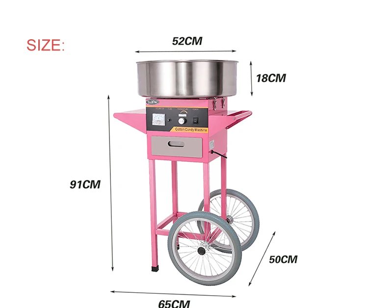 Industrial Fairy Pink Candy Sugar Maker With Glass / Vending Commercial Cotton Candy Floss Maker Cart Machine for Sale