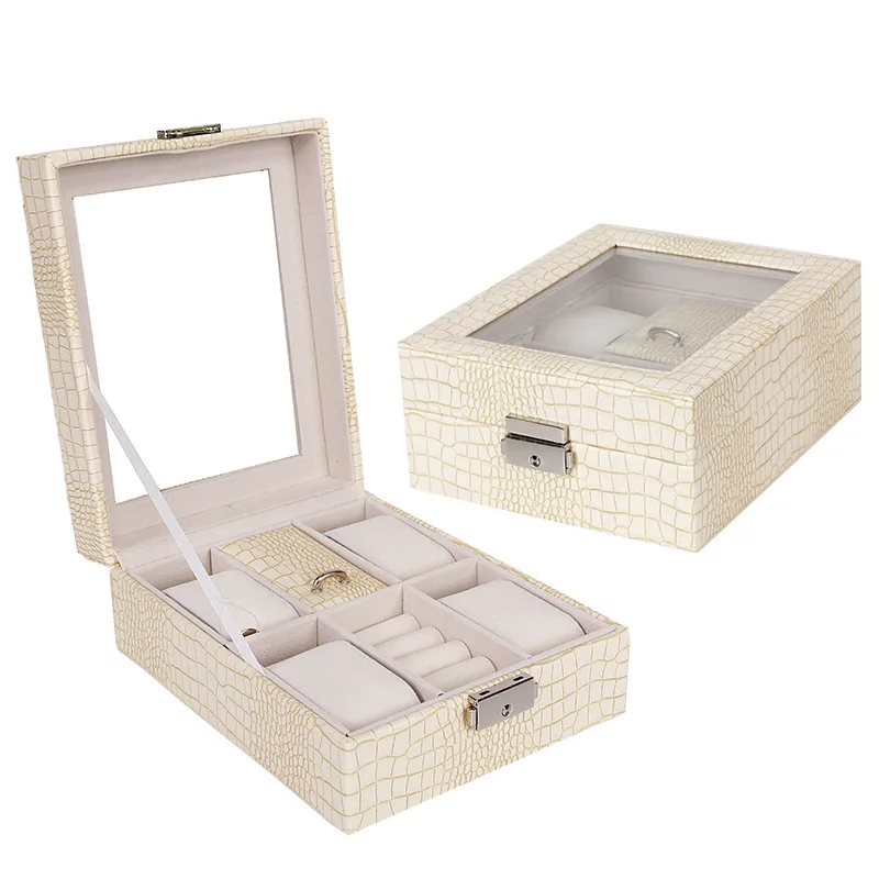 

China Manufacturer Faux Leather Jewelry Organizer Customized Organizador de joyas for Rings and Watch, Blue;black;red;beige