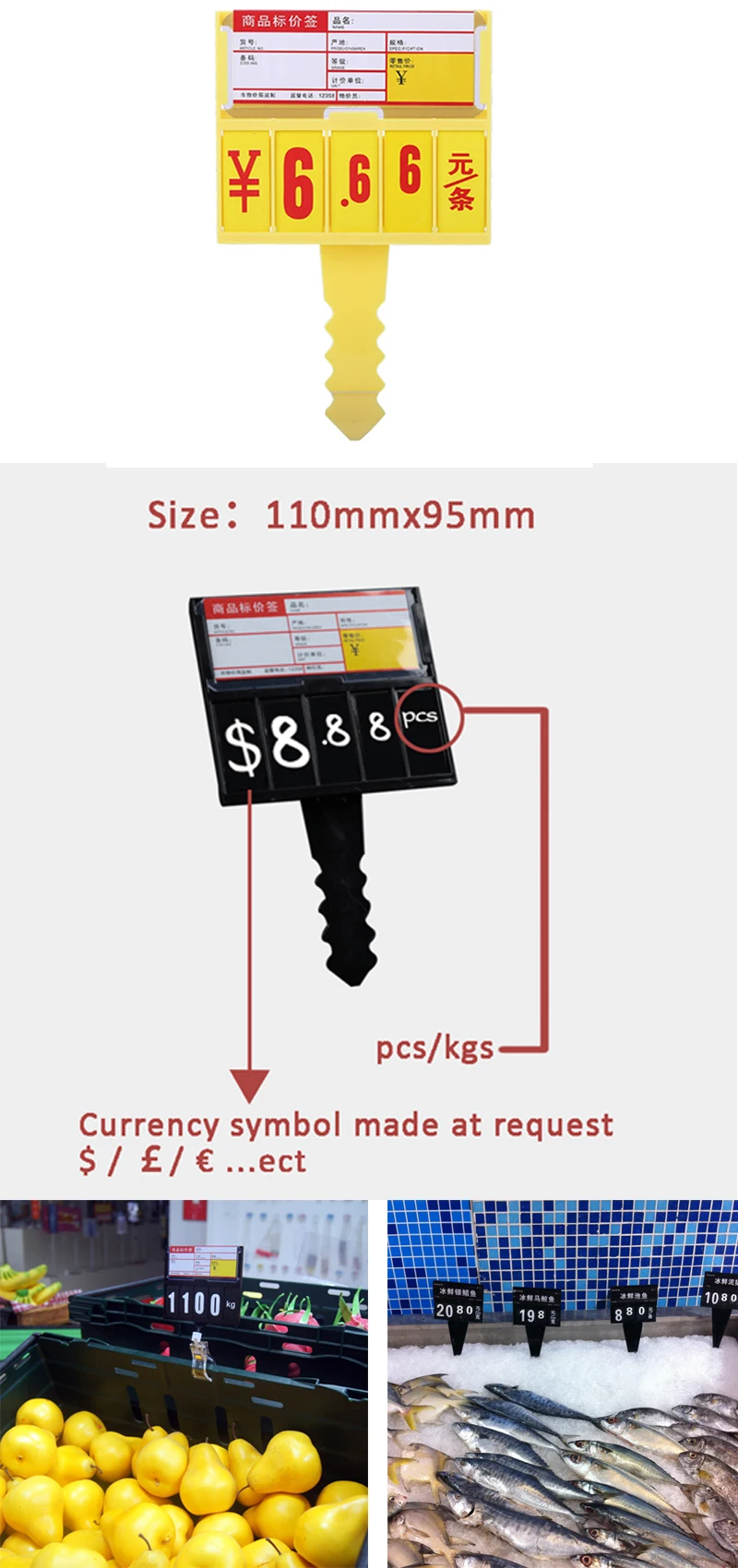 Plastics Supermarket Price Sign Board Chalk Board With Clip And Flip