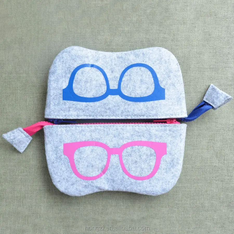 

Cute series portable zipper woven felt bag for glasses Ultralight printed sun glasses cases