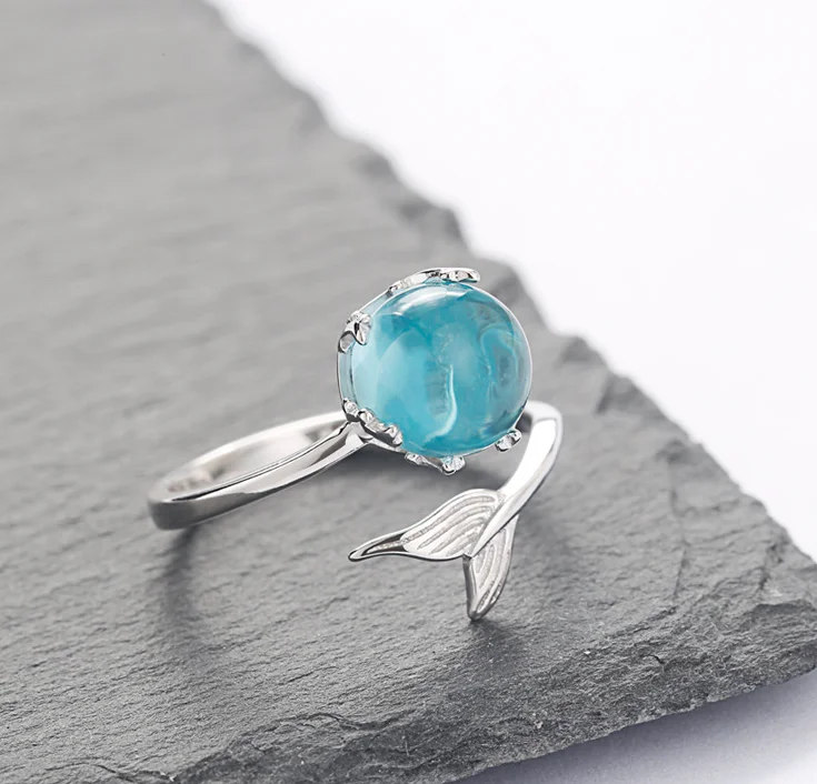 

2019 fashion jewelry Korean Blue Crystal ring Mermaid Foam 925 Sterling Silver Ring