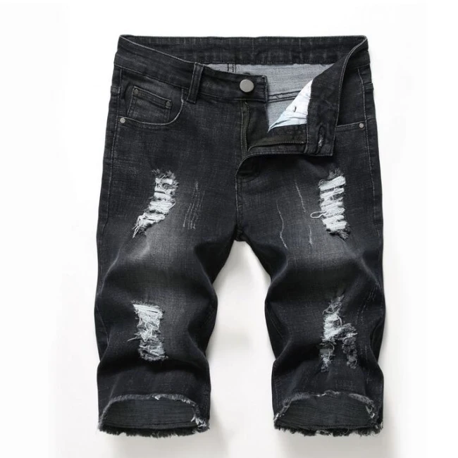 

Fashion Men casual Ripped Short Jeans Brand Clothing Bermuda Summer 85% Cotton Shorts Breathable Knee Length Denim Shorts