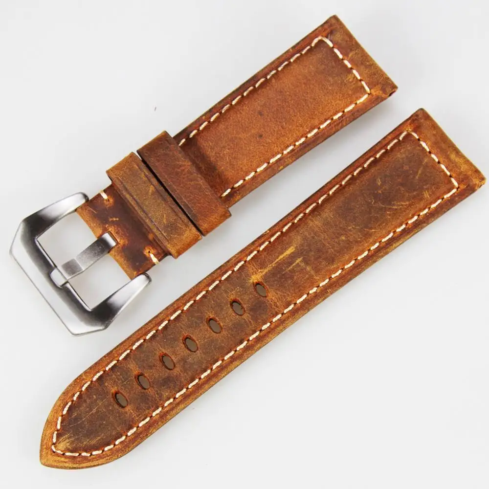 

High classic plant oil hand make genuine leather watch strap with interchangeable pin, Brown