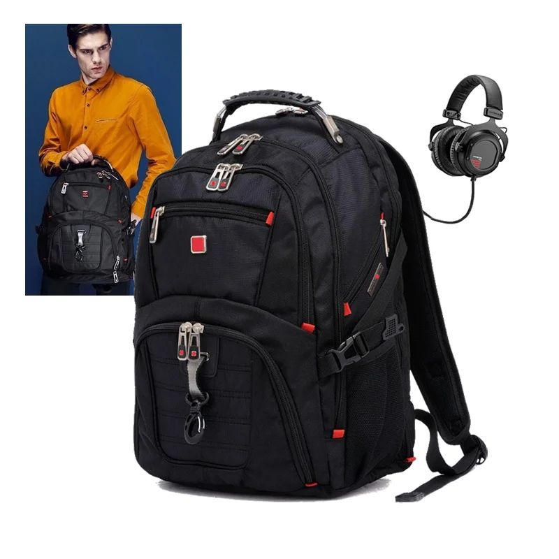 

Large Capacity Waterproof Mens Laptop Backpack Business Travel Rucksack Swiss Backpack, Black