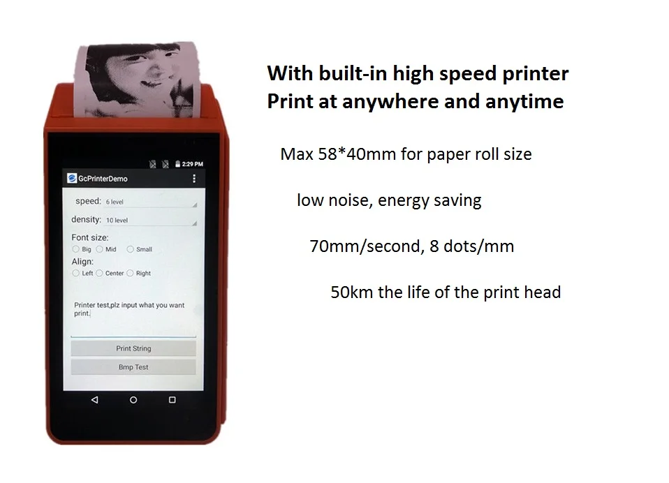 Android 7.1 Portable POS Machine All In One Thermal Printer Free SDK Available