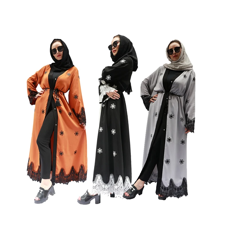 

2018 three color New Model Abaya In Dubai Front Open Muslim Dress Long Sleeve maxi abaya wholesale