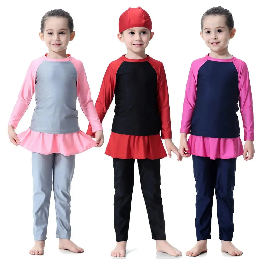 

comfortable children high elastic muslim swimsuit, Purple,yellow